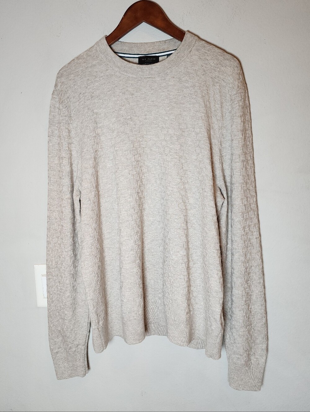 Ted Baker Wool Blend Textured T Stitch Beige Sweater Jumper Men's Size XL Size 5